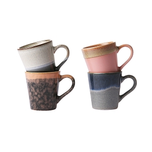 HK LIVING EXPRESSO MUG SET 4 CERAMIC 70S<br>