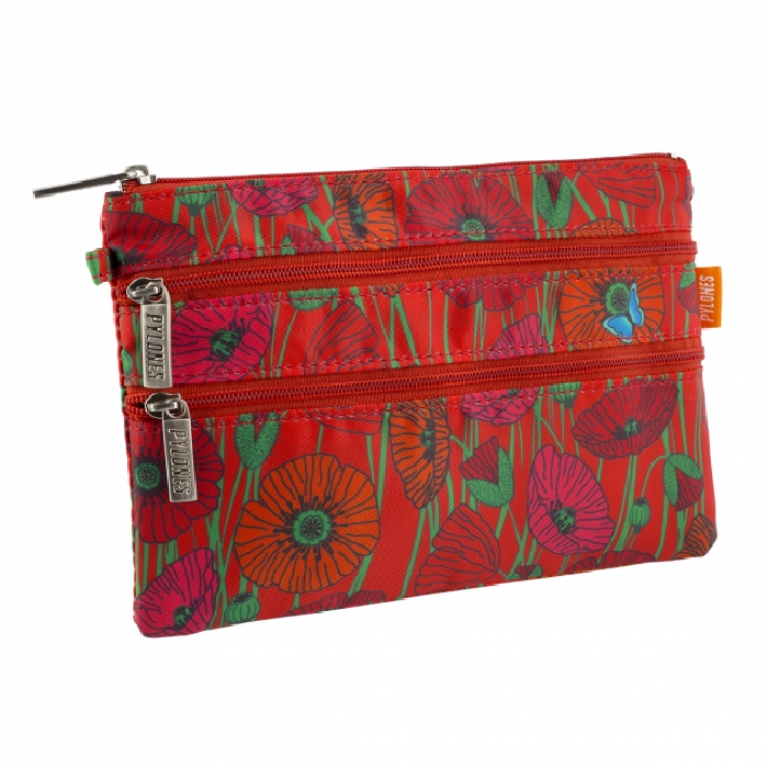 Pylones zip pouch pochette 3 zip coquelicot