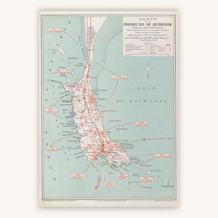 Cartopolo bazeek carte presqu ile quiberon 1924 50x70 