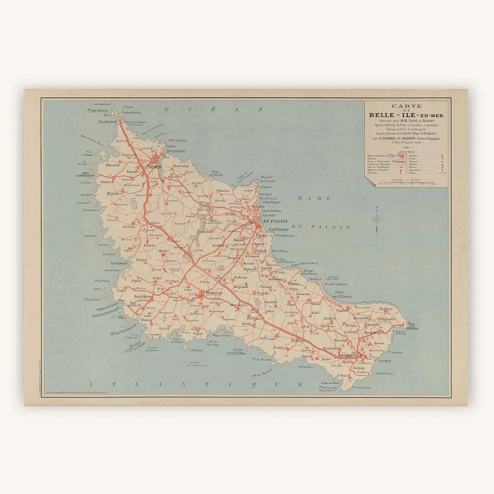 Cartopolo bazeek carte belle ile en mer 1929 50x70 